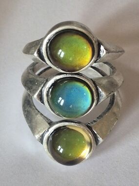Very Unique Silver Jenny Bird Triple Mood Ring Size 8